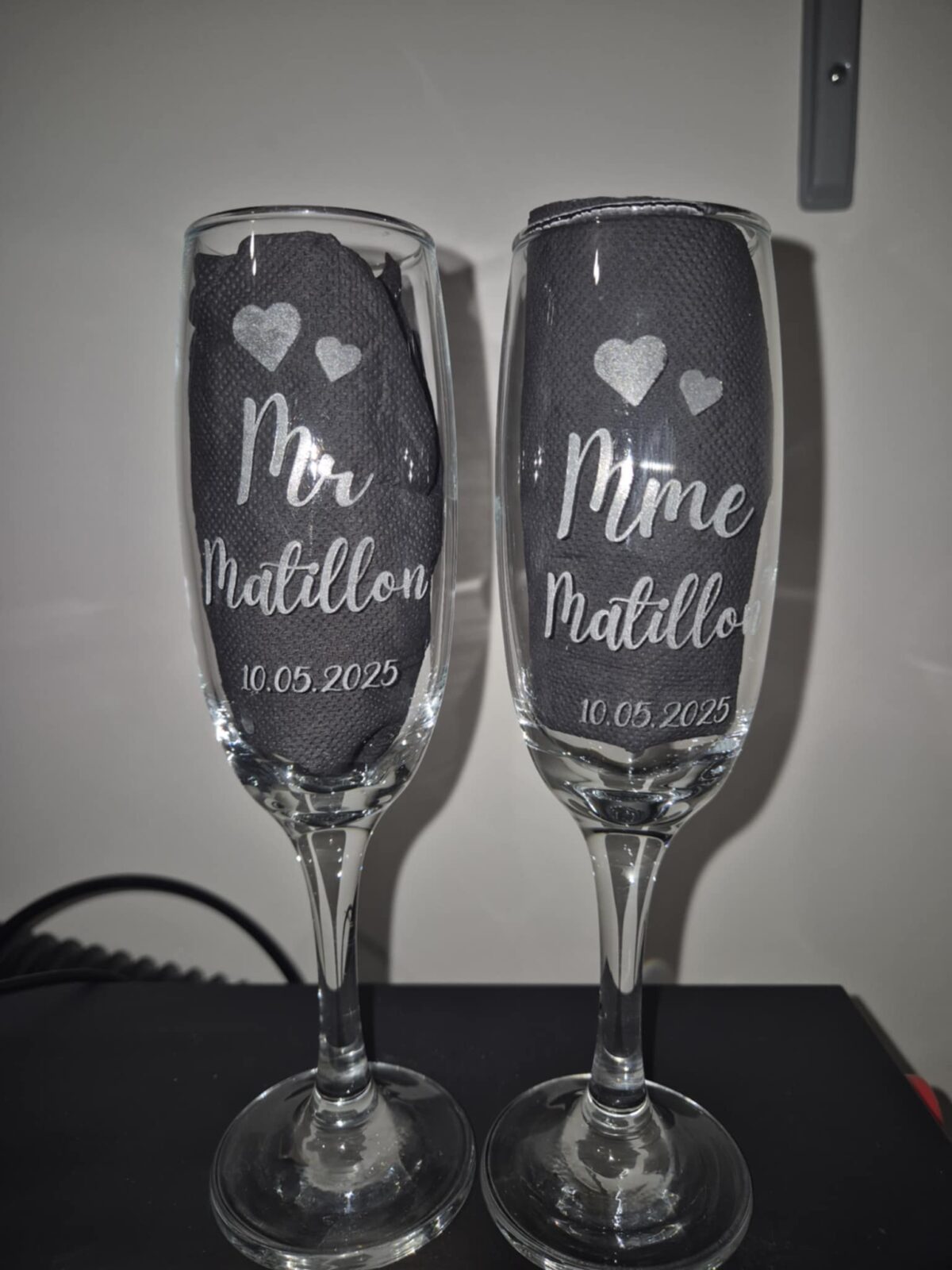 Verre Personnalisé- Flûtes Gravés pour mariés : Mr et Mme